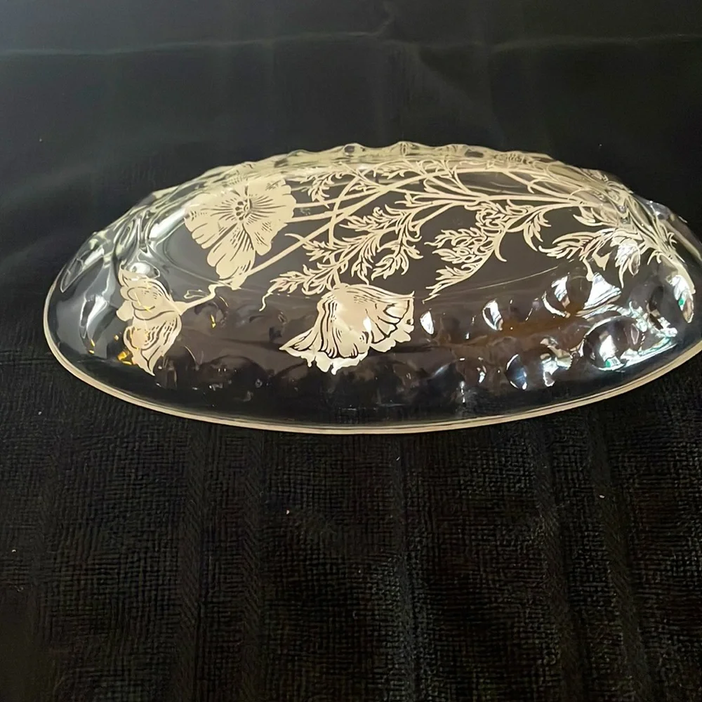 Sterling Overlay Flanders Poppy Pattern Glass Relish Tray; Silver City Cambridge